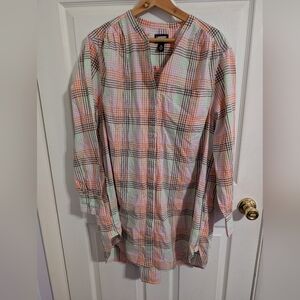 Lands End Womens Tunic Top Plaid Check Plus Size 1X Shirt